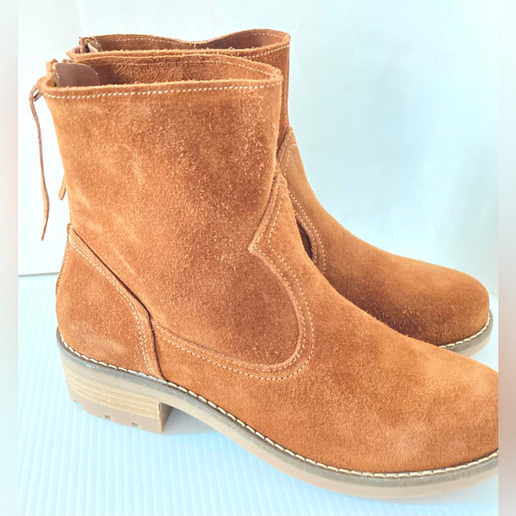 Suede Boots Short Brown Boots Rust Brown Suede Block Heel Made In Portugal